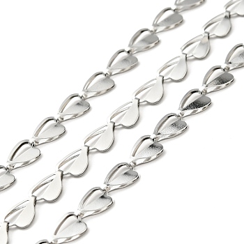 304 Stainless Steel Heart Link Chains, Unwelded, with Spool, Stainless Steel Color, 9x6x1.5mm