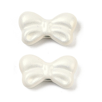 Spray Painted Alloy Beads, with Glitter Powder, Bowknot, Lead Free & Nickel Free & Cadmium Free, White, 7.5x13.5x4mm, Hole: 1.6mm