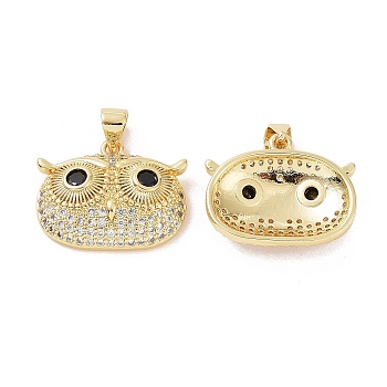 Brass Micro Pave Cubic Zirconia Pendants, Owl Charm, Real 18K Gold Plated, 16x20x5mm, Hole: 3.5x4mm