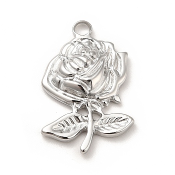 304 Stainless Steel Pendants, Rose Charms, Stainless Steel Color, 23.5x15.5x3.5mm, Hole: 2mm