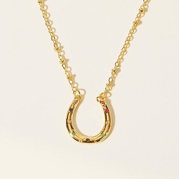 Colorful Cubic Zirconia Arch Pendant Necklace with Brass Satellite Chains for Women, Golden, 17.87 inch(45.4cm)