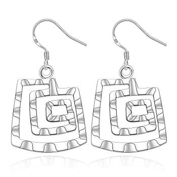 Screw Shape Brass Dangle Earrings, Silver Color Plated, 36x20mm