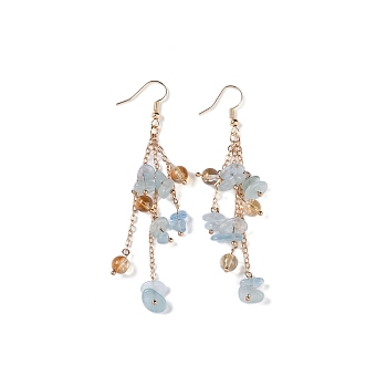 Golden Plated Brass Dangle Earrings, with Natural Aquamarine Chips, Jewely for Women, 80~84mm
