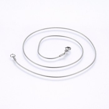 304 Stainless Steel Snake Chain Necklaces, with Lobster Claw Clasps, Stainless Steel Color, 17.7 inch(45cm), 1.2mm