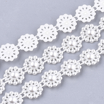 ABS Plastic Imitation Pearl Beaded Trim Garland Strand, Great for Door Curtain, Wedding Decoration DIY Material, Flower, Creamy White, 10x3mm, 10yards/roll