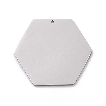 304 Stainless Steel Pendants, Manual Polishing, Stamping Blank Tag, Laser Cut, Hexagon, Stainless Steel Color, 29x26x0.8mm, Hole: 0.8mm