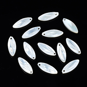 Natural White Shell Pendants, Petaline, 13x5x1.5mm, Hole: 1mm