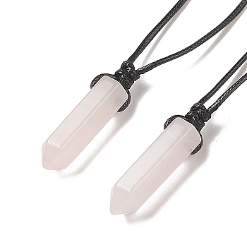 Natural Rose Quartz Bullet Pendant Necklace with Waxed Cords for Women, 16.14~32.68 inch(41~83cm)