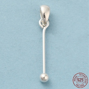 925 Sterling Silver Pendant Bails, Beadable Pins, with S925 Stamp, Silver, 21x0.7mm, Hole: 4.5x3mm, Ball: 3mm