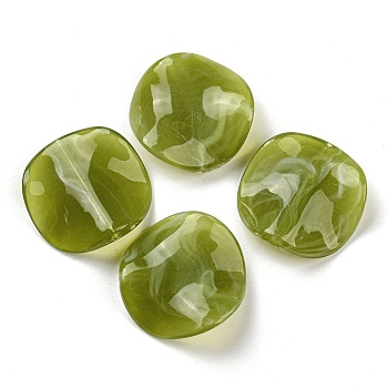 Opaque Acrylic Beads, Wave Flat Round, Olive Drab, 24x6mm, Hole: 1.8mm, about 255pcs/500g