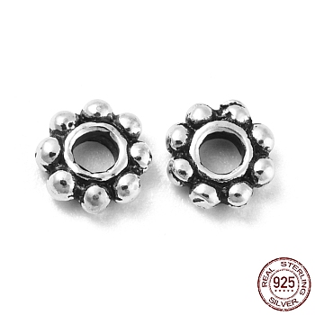 925 Thailand Sterling Silver Spacer Beads, Daisy Flower, Antique Silver, 5x1.5mm, Hole: 1.6mm