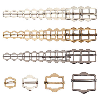 24Pcs 12 Styles Hexagon Alloy Roller Buckles, For Doll Webbing, Strapping Bags, Garment Accessories, Mixed Color, 30~43x24~46x1~1.5mm, 2pcs/style