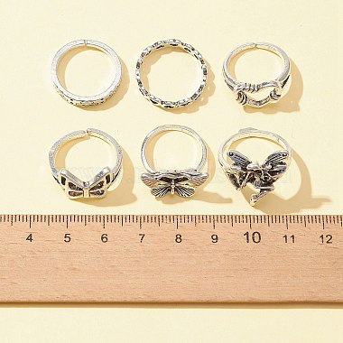 6piezas 6 juego de anillos apilables de aleación con forma de mariposa(RJEW-FS0001-05A)-4