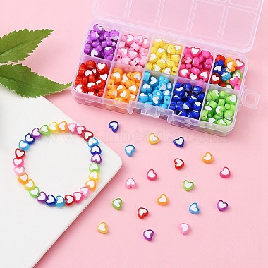 400pcs 9 couleurs de perles acryliques en forme de cœur(TACR-YW0001-94)-5