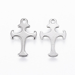 Tarnish Resistant 304 Stainless Steel Charms, Cross, Stainless Steel Color, 14x9x0.8mm, Hole: 1mm(STAS-E146-13P)