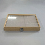 Rectangle Bamboo Badge Presentation Boxes, Clear PP Visible Window Storage Box for Brooch Storage, with Velvet Mat Inside, Moccasin, 24x35x5cm(CON-WH0095-20B)