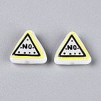 Printed Opaque Resin Beads, Triangle with Word No, Champagne Yellow, 19x21x8~8.5mm, Hole: 1~1.2mm(RESI-N043-11)