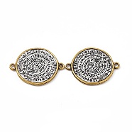 Tibetan Style Alloy Connector Charms, Flat Round Links with Word, Antique Silver & Golden, 30.5x23x1.8mm, Hole: 1.6mm(FIND-A024-70G)