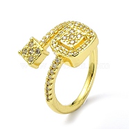 Brass with Cubic Zirconia Open Cuff Ring, Square, Real 18K Gold Plated, Inner Diameter: 18mm(RJEW-B051-04G)