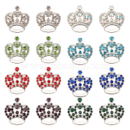Rhinestone Pendants, with Alloy Findings, Crown, Mixed Color, 31x29x10mm, Hole: 3mm, 8 colors, 2pcs/color, 16pcs/box(RB-NB0001-16P)