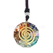 Orgonite Chakra Natural & Synthetic Mixed Stone Pendant Necklaces, Nylon Thread Necklace for Women, Flat Round, Whorl, 25.59 inch(65cm)(QQ6308-11)