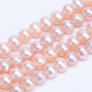 Natural Cultured Freshwater Pearl Beads Strands, Round, Light Coral, 6~7mm, Hole: 0.8mm,about 56pcs/strand, 13.78 inch(35cm)(PEAR-R063-39B)
