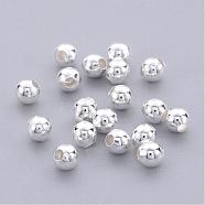 Brass Smooth Round Beads, Seamed Spacer Beads, Silver Color Plated, 3mm, Hole: 1mm(EC400-1S)