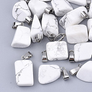 Natural Howlite Pendants, with Stainless Steel Snap On Bails, Nuggets, 15~35x10~20x5~15mm, Hole: 3x7.5mm(G-Q996-09)
