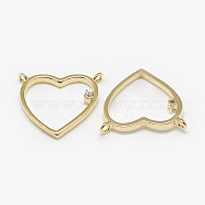 Brass Open Back Bezel Pendants, with Cubic Zirconia, For DIY UV Resin, Epoxy Resin, Pressed Flower Jewelry, Heart, Clear, Real 18K Gold Plated, 15x16x1.5mm, Hole: 1mm(X-KK-N200-034)