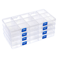 Plastic Storage Case, 15 Grids, with Removable Dividers, for Small Parts, Hardware and Craft, Rectangle, Clear, 28.5x15.5x3cm(CON-BC0006-71)