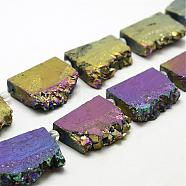 Electroplated Natural Druzy Crystal Beads Strands, Flat Slab Beads, Nuggets, Dyed, Rainbow Plated, 35~37x23~42x8~9mm, Hole: 2~2.5mm, about 5pcs/strand, 8.07 inch~8.26 inch (20.5~21cm)(G-N0257-03)