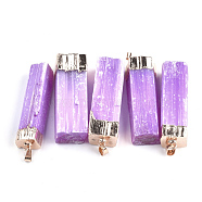 Electroplate Natural Selenite Big Pendants, with Iron Findings, Dyed, Rectangle, Golden, Orchid, 53~55x14~19x9~16mm, Hole: 7x4mm(G-S344-41G)