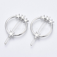 Alloy Hollow Geometric Hair Pin, Ponytail Holder Statement, Hair Accessories for Women, Cadmium Free & Lead Free, Ring with Star, Platinum, 46x37mm, Clip: 58mm long(X-PHAR-N005-010P)