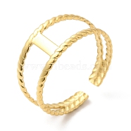 304 Stainless Steel Double Layer Open Cuff Ring for Women, Real 14K Gold Plated, Inner Diameter: 18mm(RJEW-I098-12G)