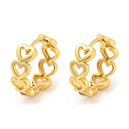 Rack Plating Brass Hoop Earrings, Hollow Heart, Long-Lasting Plated, Cadmium Free & Lead Free, Real 18K Gold Plated, 14x15x5mm(EJEW-K263-16G)