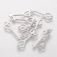 201 Stainless Steel Pendants, Heart Key, Stainless Steel Color, 19.5x6x1.1mm(STAS-Q201-T479)
