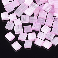 2-Hole Glass Seed Beads, Imitation Cat Eye, Rectangle, Pearl Pink, 5x4.5~5.5x2~2.5mm, Hole: 0.5~0.8mm(SEED-S023-16C-05)