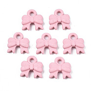Spray Painted Alloy Charms, Cadmium Free & Lead Free, Bowknot, Pink, 9.5x9x2mm, Hole: 1.5mm(PALLOY-T075-122C-RS)