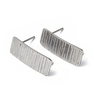 304 Stainless Steel Stud Earring Finding, with Vertical Loops, Textured Rectangle, Stainless Steel Color, 20x8mm, Hole: 2.5mm, Pin: 0.8mm(STAS-B034-08P)