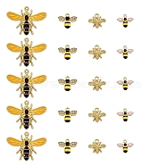 20Pcs 4 Style Alloy Rhinestone Pendants, with Enamel, Hornet & Bee & Bumblebee, Golden, Mixed Color, 10x15mm, 5pcs/style(JX163A)