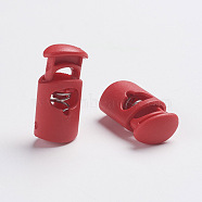 Plastic Spring Cord Locks, 1-Hole, Red, 27~28x14x9mm, Hole: 3x7.5mm(KY-WH0020-47E)