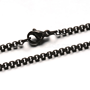 304 Stainless Steel Box Chain  Necklaces, with Lobster Claw Clasps, Electrophoresis Black, 23.81 inch(60.5cm), 2mm(STAS-L164-04B)