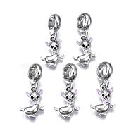 Alloy European Dangle Charms, with Enamel, Large Hole Pendants, Chihuahua, Cadmium Free & Nickel Free & Lead Free, Platinum, 24mm, Hole: 5mm, Pendant: 15x10x3mm(MPDL-N039-024)