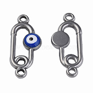 304 Stainless Steel Enamel Connector Charms, Stainless Steel Color, Oval with Evil Eye, Dark Blue, 23x10x3mm, Hole: 1.6mm(STAS-N087-63-03P)
