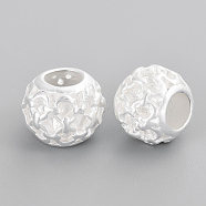 Alloy European Filigree Beads, Large Hole Beads, Matte Style, Rondelle, Cadmium Free & Lead Free, 925 Sterling Silver Plated, 10~11x8.5mm, Hole: 5mm(PALLOY-Q357-96MS-RS)