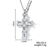 Brass Shiny Clear Cubic Zirconia Cross Pendant Necklaces Fashionable and Versatile, Silver, 15.75 inch(40cm)(NZ6047-2)