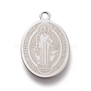 304 Stainless Steel Charms, Laser Cut, Oval, Saint Benedict Medal, Stainless Steel Color, 20.5x14x0.5mm, Hole: 1.2mm(STAS-M228-N02-P)