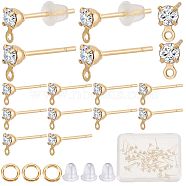 60Pcs Brass Stud Earring Findings, with Clear Cubic Zirconia & Horizontal Loops, with 60Pcs Open Jump Rings & 100Pcs Plastic Ear Nuts, Real 18K Gold Plated, 5.5x3mm, Hole: 0.8mm, Pin: 0.7mm(KK-CN0002-06)