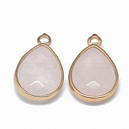 Natural Rose Quartz Pendants, with Golden Tone Brass Findings, Faceted, teardrop, 23x14~15x6~7mm, Hole: 2mm(G-T073-03T)