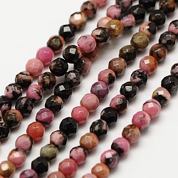 Natural Rhodonite Bead Strands, Faceted Round, 3mm, Hole: 0.8mm, about 123pcs/strand, 15 inch(X-G-A129-3mm-21)
